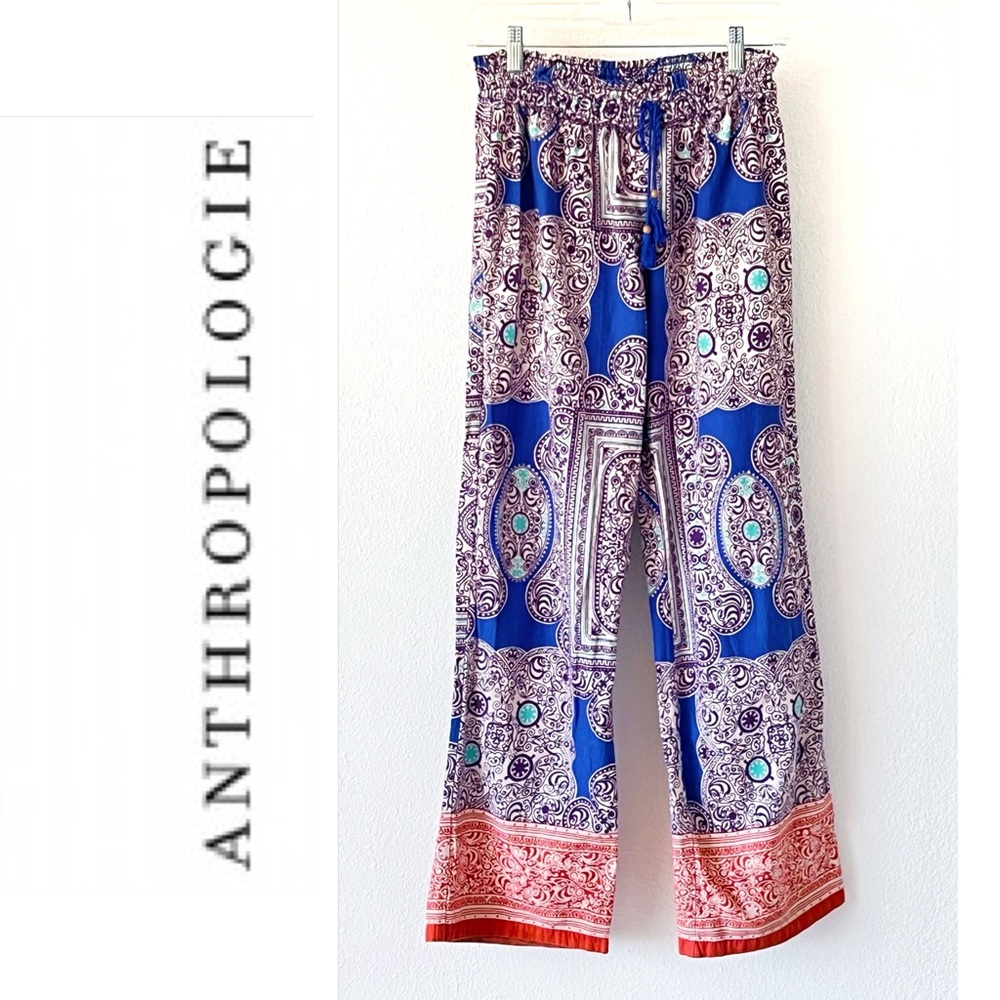 Anthropologie Blue and Red Wide Leg Pants